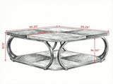 39 Inch Square Cocktail Table with 2 Tier Shelves, Central Coffee Table 65712059