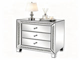 () 3-Drawer Nightstand with Rhinestone Trim MDF Storage Cabinet with Mirrored 47695671