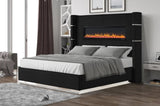 Upholstery Wooden King Bed with Ambient lighting in Black Velvet Finish B00977488