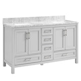 ZNTS 60 in Undermount Double Sinks Bathroom Storage Cabinet with Carrara Natural Marble Top W1059P170420