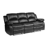 Comfortable Double Reclining Sofa 1pc Black Bonded Leather Match Solid Wood Plywood Frame Living B01166426