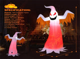 8FT Halloween Inflatable White Ghost - Rotatable Colorful LED Flame Lights, 190T Waterproof 76642105