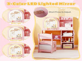 2-in-1 Kids Vanity & Writing Desk Set - LED Lighted Shatterproof Mirror , Pink 29083639
