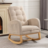 ZNTS Accent Rocking Chair with Footrest High Back Rubber Wood Rocking Legs Bedroom Living Space 26.77D X W2231P143504