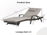 Outdoor Wicker Long Reclining Chair Set of 2 with Cushions, Wicker Reclining Lounge Chair Lawn W874P264727