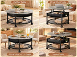 Lift Top Round Coffee Table with RGB LED Lights, Mobile Wheels & Hidden 76070231