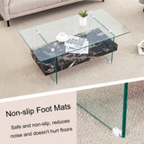 43.3-Inch Heavy-Duty Coffee Table with Tempered Glass Top Base 250LB Capacity,Double-Layer Storage,4 W1512P316956