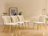 Set of 2 Luxury Cream Bubble Tufted Swivel Chair, Premium Velvet Upholstered Accent Chair with Gold W3875P457865