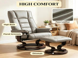 Faux Leather Reclining Chair, Tufted Back & Wood Frame, Manual Recliner, Gray 11930675