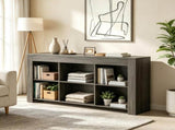 Rustic Wood Console Table with 6 Storage Cubes 64269160