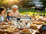 2pcs Stainless Steel Glass 6L Viewable Disassembly Buffet Stove, Oval Shape, Silver 81833216