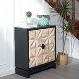 3D Geometric Carved Double-Door Cabinet Manufactured Wood Storage Cabinet, Modern Decorative W2729P199004