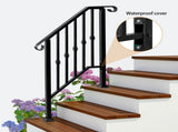 Matte Black Outdoor 2-Step Iron Handrail 08040361