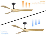 52 Inch Modern Ceiling Fan With 3 ABS Blades Remote Control Reversible DC Motor Without Light For W934P264508