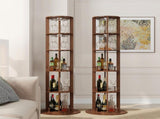 73" Tall Round Wine Rack, Freestanding Wine Bar Cabinet With Rotating Design Wine Glass Rack, N728P513727Z