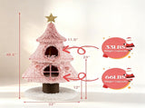 Pink Xmas Tree Themed Cat Tower, Multi-Layer Corner Cat Tree with 2 Deluxe Semi-Enclosed Condos, 58737760