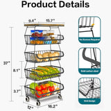 5 Tier Fruit Basket for Kitchen Organizers and Storage, Stackable Metal Wire Basket Stand Cart with 24612789
