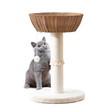 Handwoven Cat Tree Tower - Natural Material Cat Condo with Nest Basket Bed, Cotton Scratching Post, 21946078
