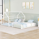 Twin Over Twin Metal Bunk Bed With Slide,Kids House Bed White MF313919AAK