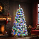 ZNTS 6FT Pre-Lit Spruce Snow Flocked Christmas Tree with Pine Cones, Artificial Xmas Tree with 403 Branch N704P198470A