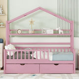 ZNTS Wooden Twin Size House Bed with 2 Drawers,Kids Bed with Storage Shelf, Pink WF308872AAH