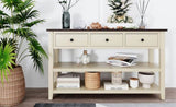 Retro Design Console Table with Two Open Shelves, Pine Solid Wood Frame and Legs for Living Room 83399820