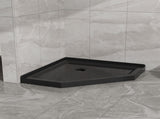Goodyo 36 in. D x 36 in. W x 3.4 in. H Corner Drain Neo-Angle Shower Base Black, No Drain Kit D163147917