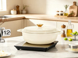 Cast iron 6QT cooking pot - ceramic white - comes with two silicone gloves - Enamel pot 98601897