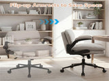 Criss Cross Chair with Flip-Up Arms, Faux Leather Cross Legged Office Chair with Adjustable Height & 89058747