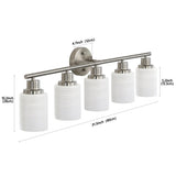 Modern 5-Light Vanity Wall Sconce, Brushed Nickel Finish with Frosted Glass Shades for Bathroom or W1340P206698