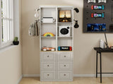 73" Tall Slim Storage Cabinet, 3-Tier Media Storage Cabinet with 3 Drawers and 2 Hooks, Bookcase 99558248