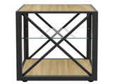 1 piece Modern End Table Nightstand for Bedroom & Living Room, Tempered Glass&Natural Wood MDF Top , W241P246914