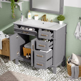 36" Gray Modern Bathroom Vanity with Ceramic Sink, Soft Close Doors, 4 Drawers for Storage, Elegant N729P253935E