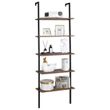 ZNTS Industrial Wall Mounted Bookcase 5-Tier Open Ladder Shelf Bookshelf with Metal Frame, 23.6" L x 18960257