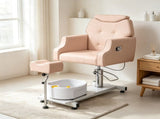 Pink Pedicure Chair, PVC Iron Frame, Manual Recline, with Stool & Bowl 30907558