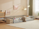 Kids' playpen bed with door and board, grey twin wooden bed 14020700