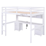 ZNTS Full Size Loft Bed with Desk, Cabinets, Drawers and Bedside Tray, Charging Station, White 26218691