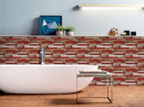 12-Piece Set of Retro Red Shaped Wood-Grain Self-Adhesive Wallpaper 85861440