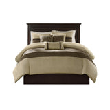 7 PC Pieced Faux Suede Comforter Set Natural Full B03596878