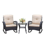 3 Pieces Conversation Set, Outdoor Wicker Rocker Patio Bistro Set, Rocking Chair with Glass Top Side W2749P185869