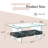 43.3-Inch Heavy-Duty Coffee Table with Tempered Glass Top Base 250LB Capacity,Double-Layer Storage,4 W1512P316956