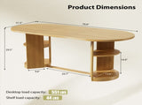 70.9" Oval Dining Table for 6 People, Fluted Panel Legs with 2 Side Open Storage Shelves, MDF 49195163