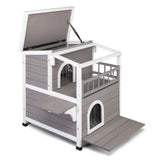 ZNTS Wooden Cat house 2-Story Indoor Outdoor Luxurious Cat Shelter House with Transparent Canopy, Large 60901308