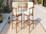 Outdoor Counter Height Bar Stools Chair Set of 2, Modern Patio Acacia Wooden Stools with Backrest N704P383163A