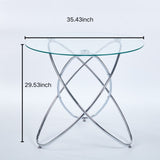 Dining Table with chrome metal leg and tempered glass,Modern Space Saving Kitchen Table for Living W234P329696