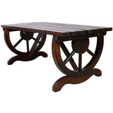 Outdoor Rustic Wooden Bench with Wagon Wheel Legs, 2 People Outdoor Bench Garden Bench Front Porch W465P222623