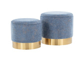 Contemporary Nesting Ottoman Set in Gold Metal and Blue Fabric B202P223731