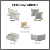 8 Piece Cotton Floral Printed Reversible Comforter Set Yellow Cal King B03597285