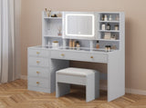 Pitted Particleboard With Triamine Coating, Tempered Glass Table Top, 5 Drawers, With Shelves, With 17307547
