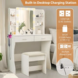 Vanity Desk with Mirror and Lights, Makeup Vanity with Power Outlet & Hair Dryer Rack,3 Adjustable W3204P300596